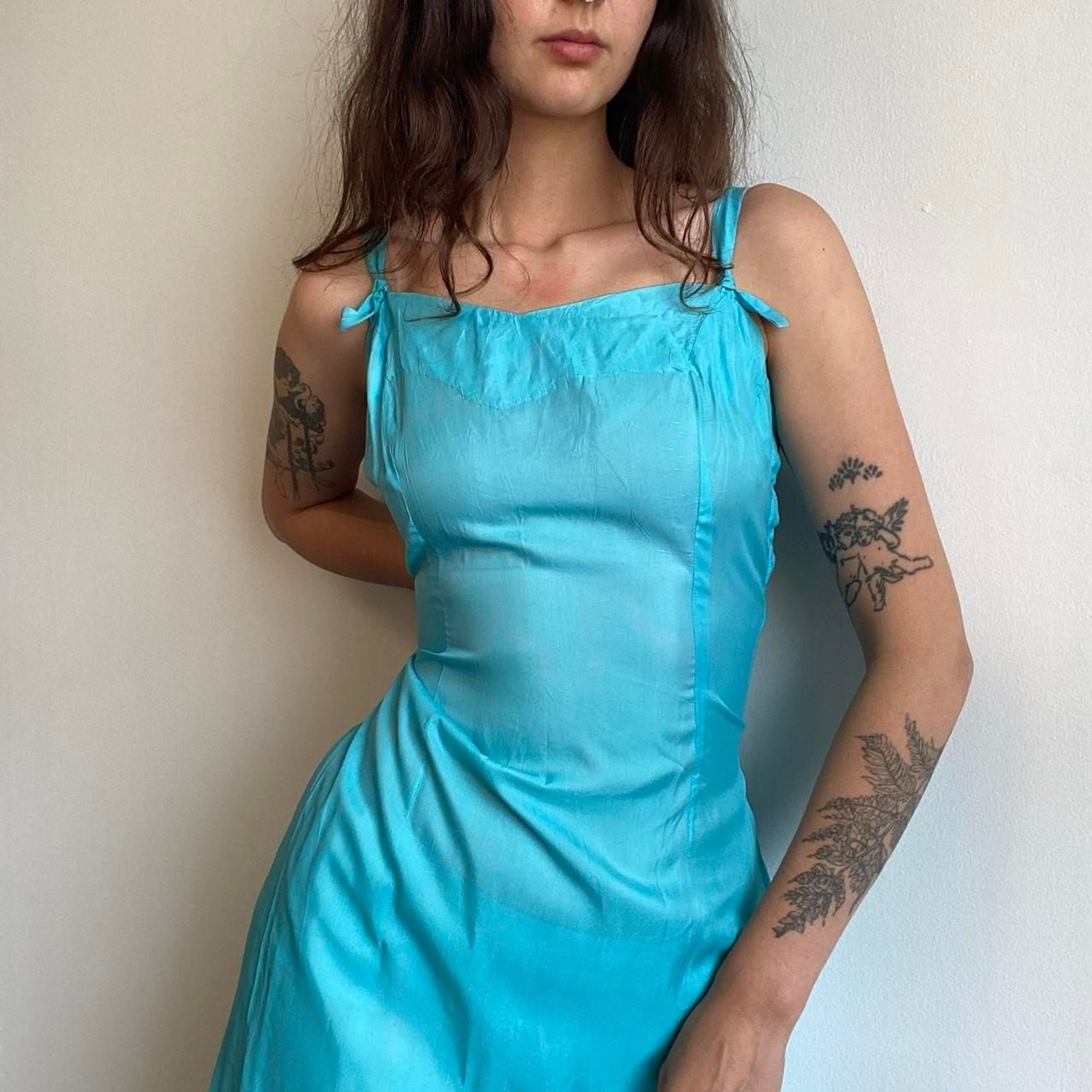 1940s/1950s silk turquoise slip dress