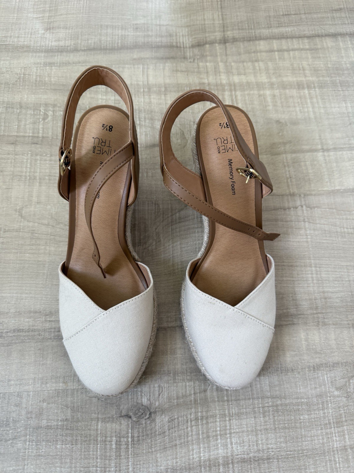 Time and Tru Women’s Canvas Espadrille Wedge Memory Foam Ankle Strap 8.5