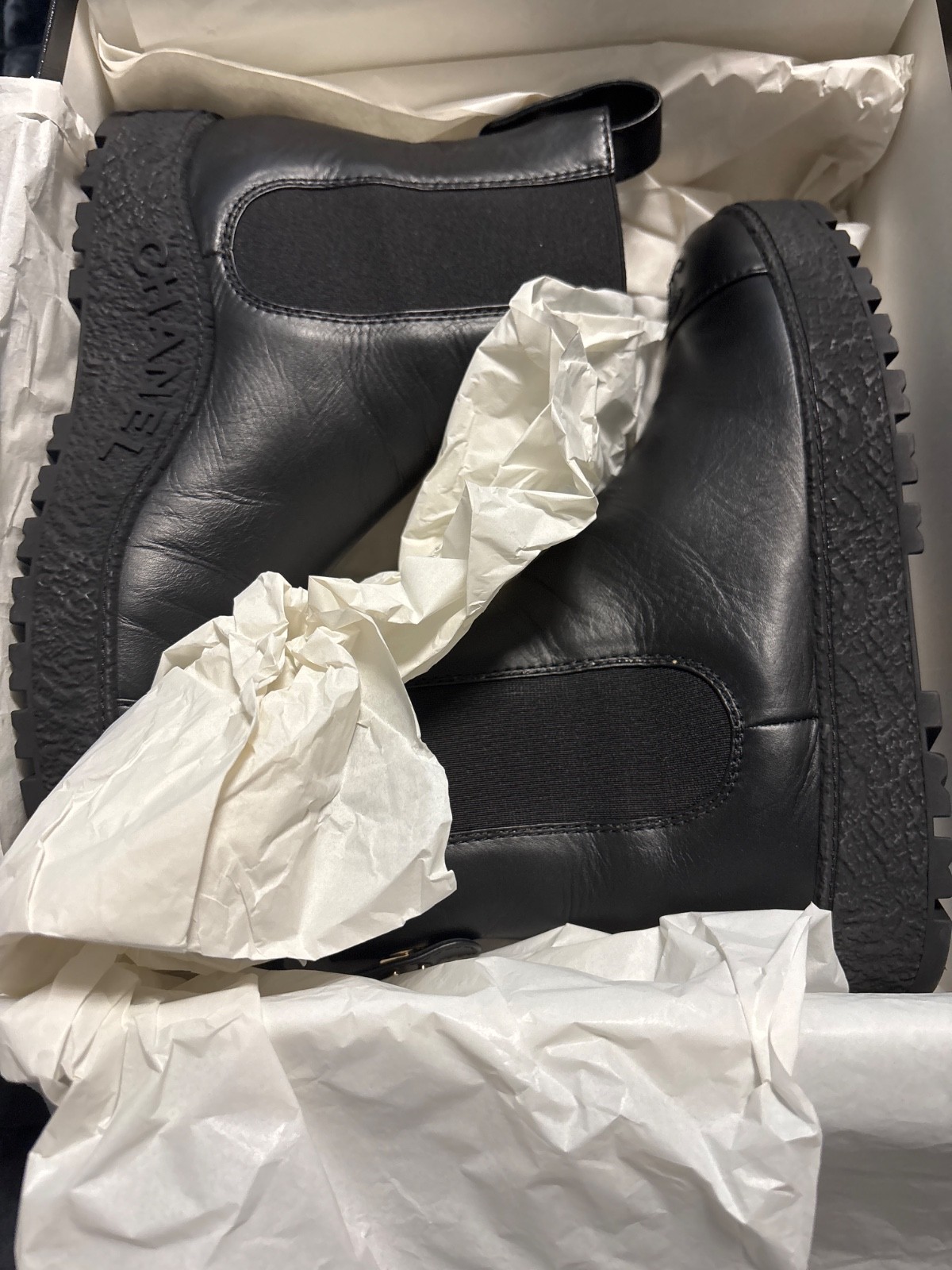 chanel leather ankle boots excellent condition with box and dust bags
