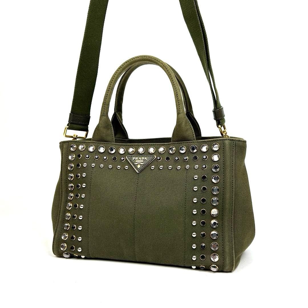 Prada Canapa Denim Crossbody Bag Khaki Green Vintage Authentic 2WAY Tote
