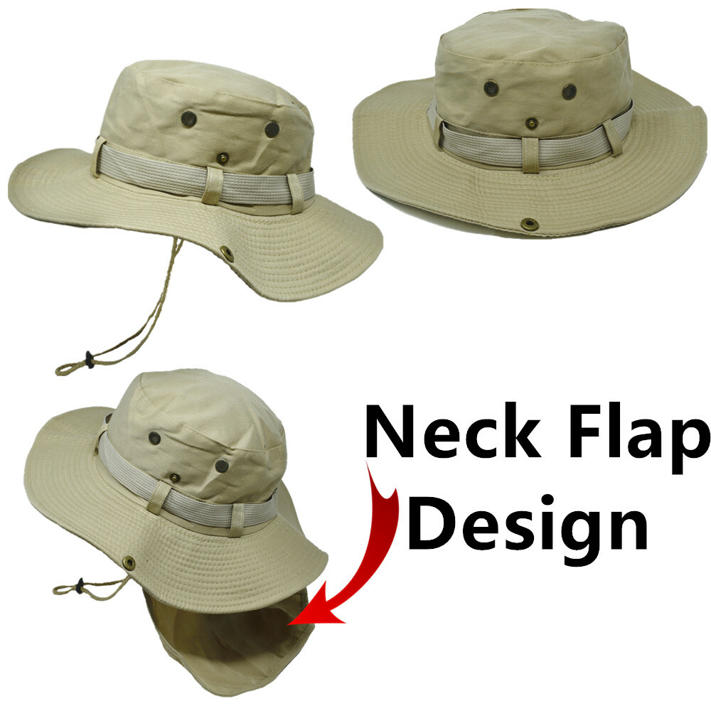 Mens Womens Bucket Boonie Hat Neck Flap Cover Sun Wide Brim Fishing Hiking Cap