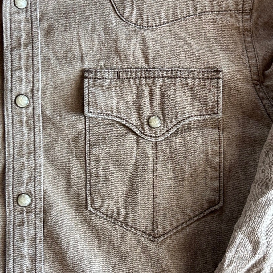 Tecovas Mens Pearl Snap Western Shirt Tan Denim Cotton Cowboy Ranch Wear M