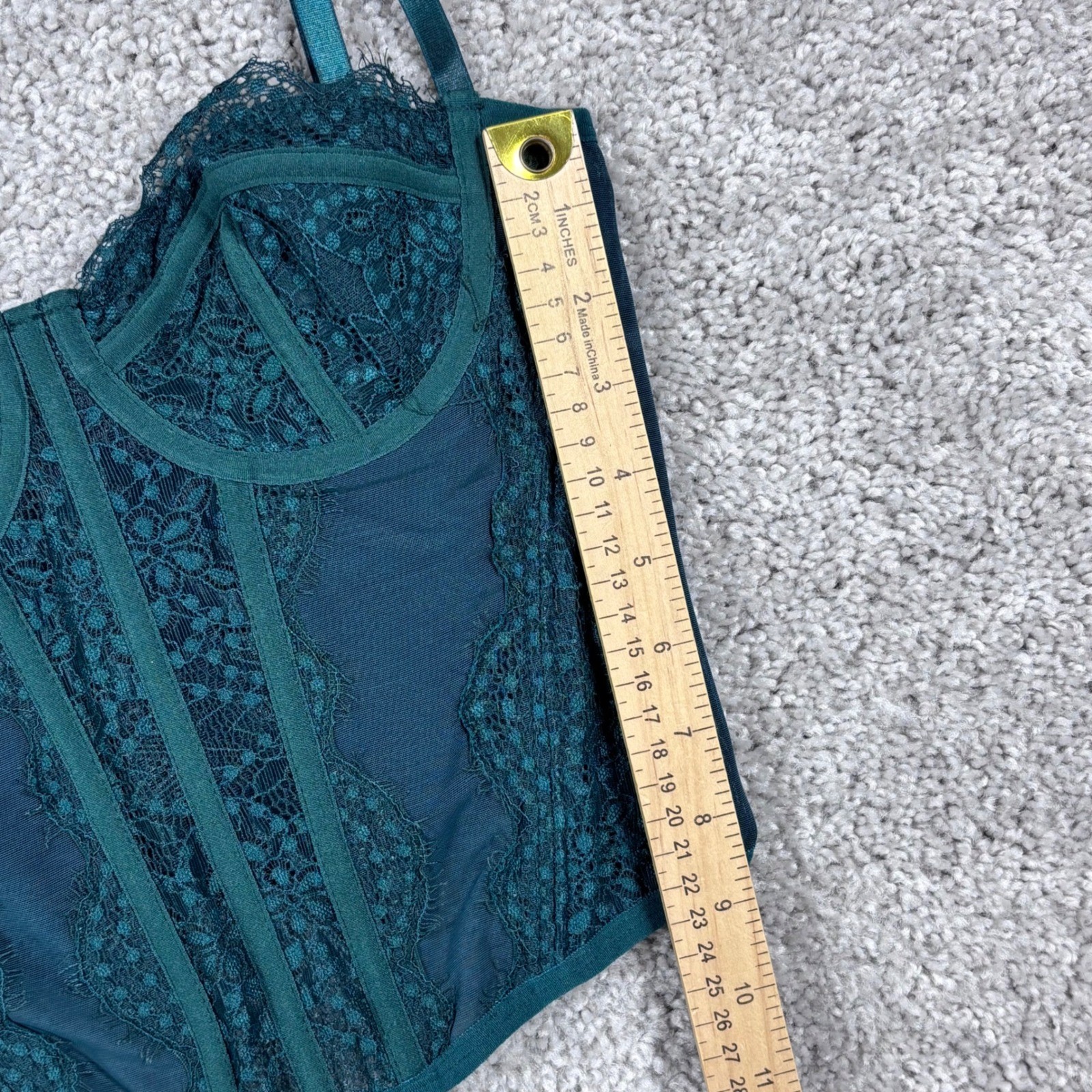 Emerald Green Lace Corset Top Bustier Sweetheart Neckline Hook Eye Back Small