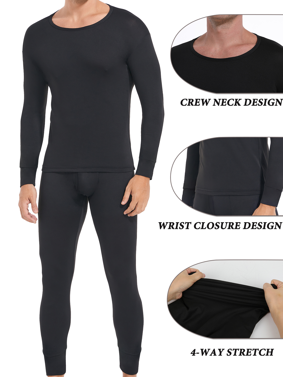 Men Thermal Microfiber Fleece Winter Lined Long Johns Warm Underwear Shirt Pants