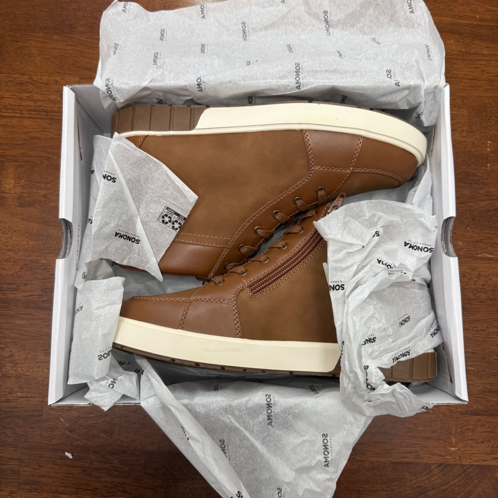 Sonoma Elfons High Top Sneaker Boots Boys Size 6 Cognac Brown Easy Zip New