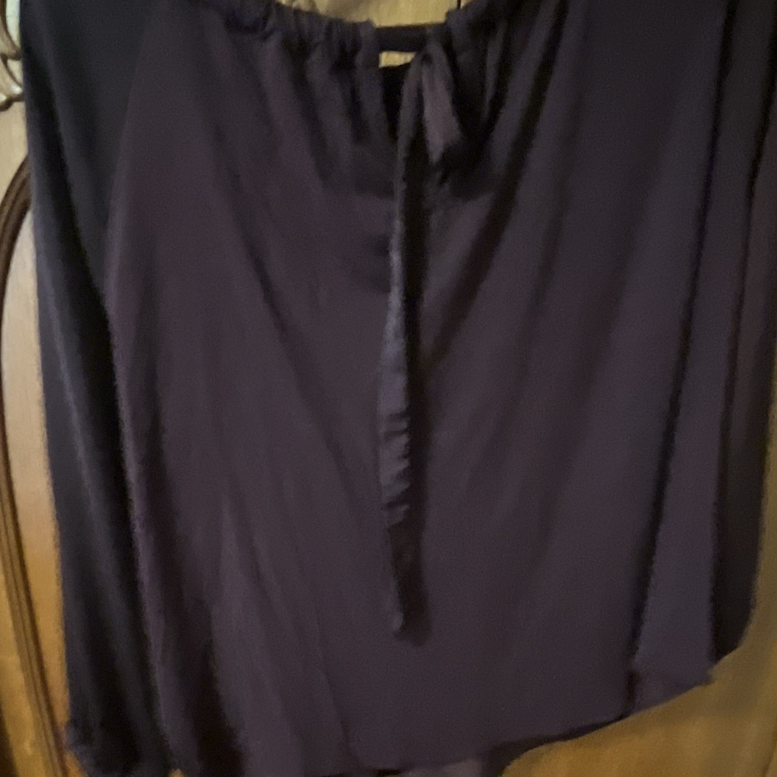 LOFT Burgandy Solid Round Neck 3/4 Sleeve Pleated Tie Back Blouse Regular MP
