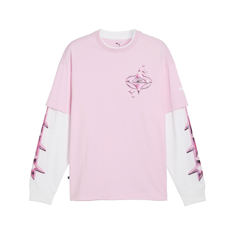 PUMA X Lafrance Pink Heem Crew Neck Long Sleeve T-Shirt Mens Pink Casual Tops 6