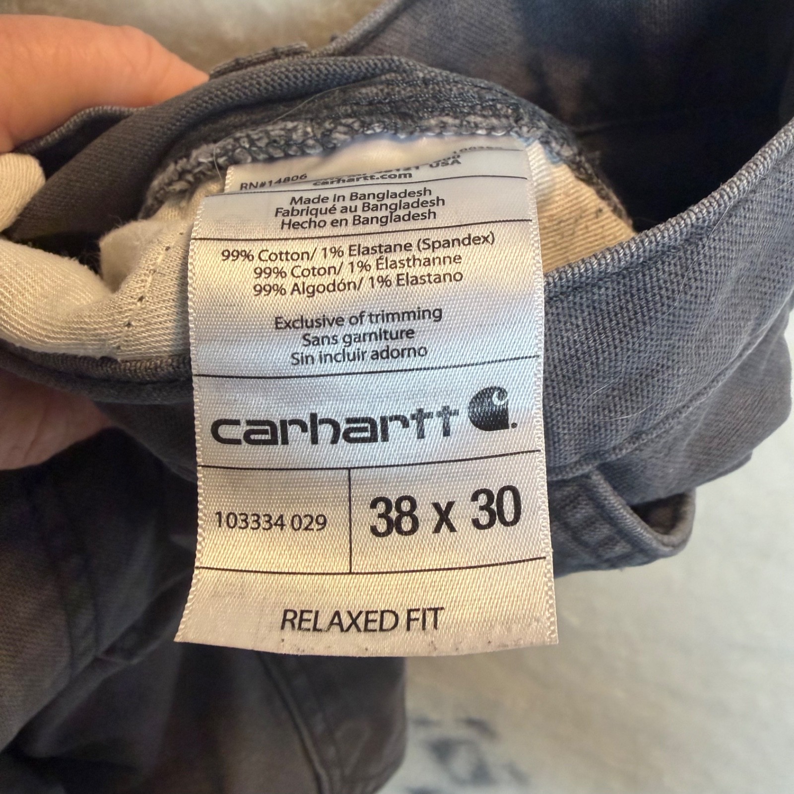 Carhartt Double Front Pants Men’s 38×30 Gray Distressed Workwear Paint Stained