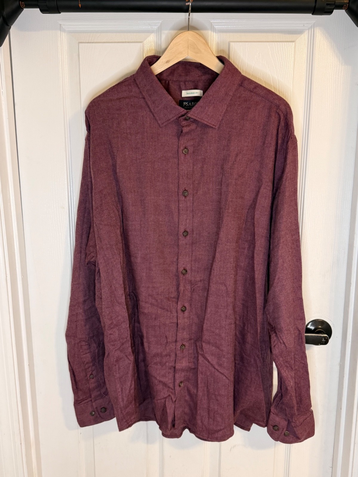 Jos A Bank Luxe Flannel Shirt Mens XXL Tailored Fit Maroon Herringbone NWT