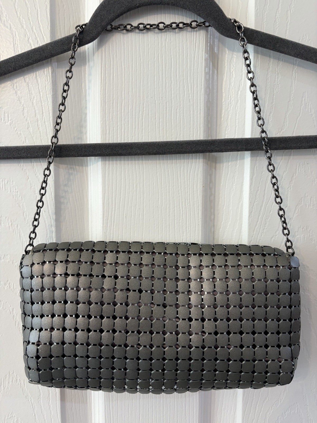 Brushed Silver Gunmetal Chainmail Evening Bag Clutch Purse
