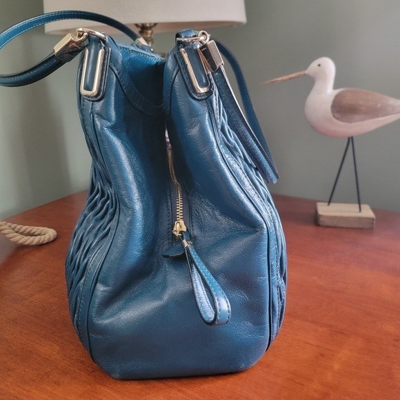 Coach 26257 Madison Phoebe Gathered Twist Teal Leather Shoulder Bag