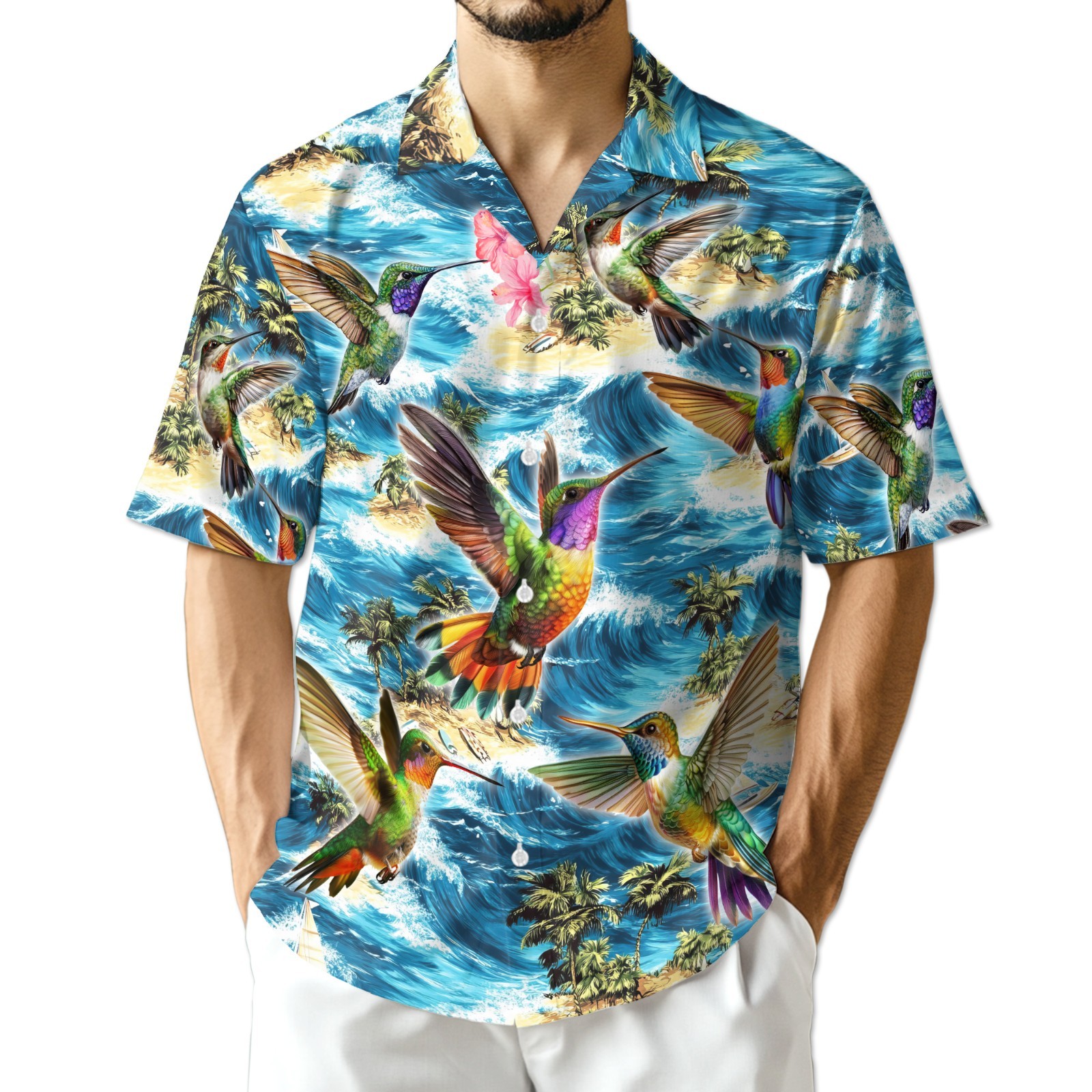 Hummingbird Hawaiian Shirt Tropical Bird Floral Aloha Beach Gift