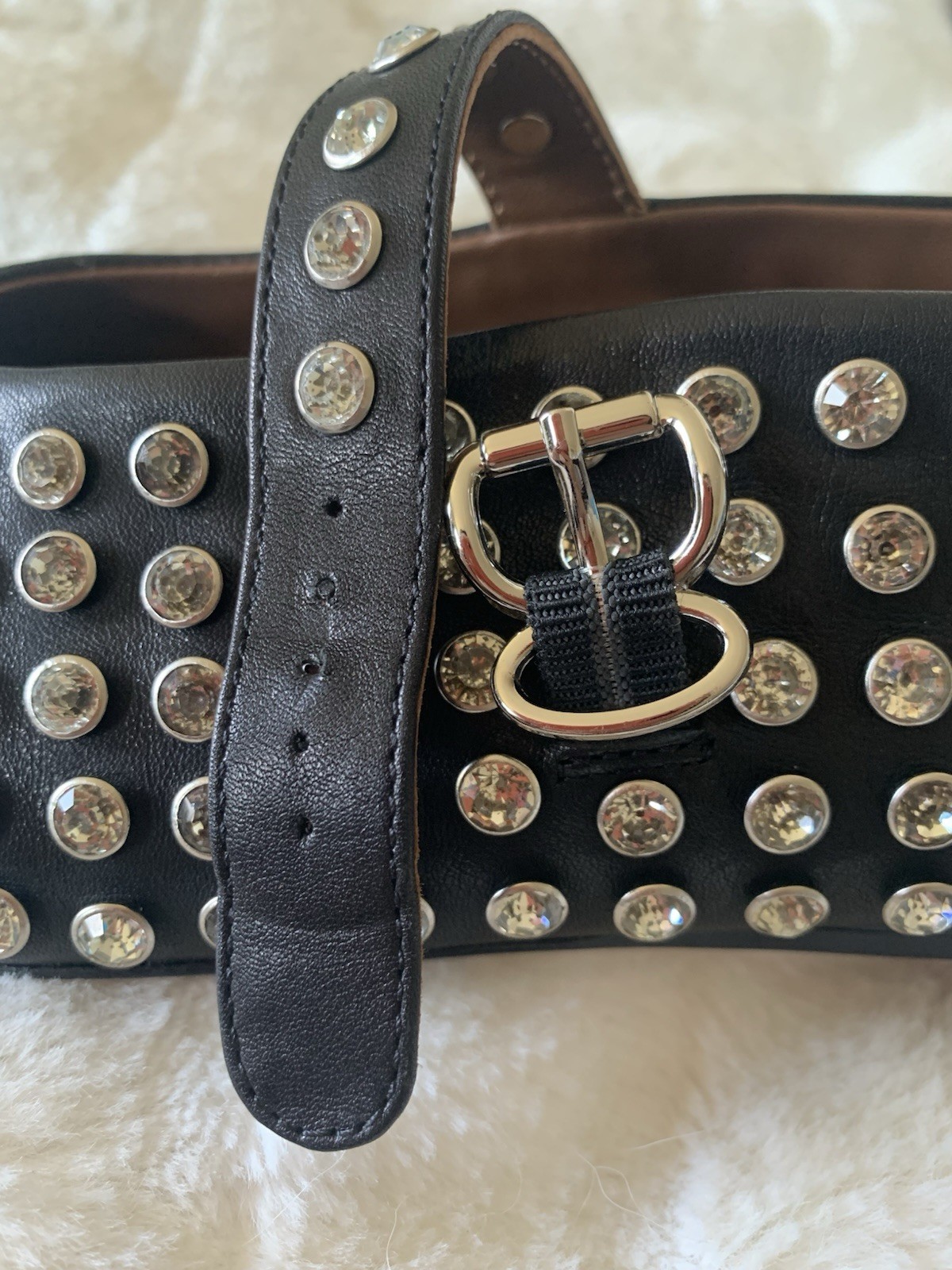Alaia Mary Jane Strap Leather Rhinestone Crystal Ballet Flat Size 40 US 9 Black