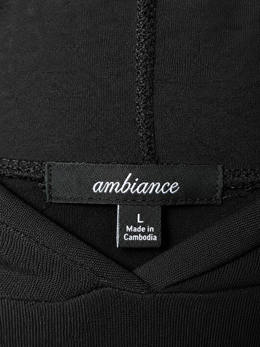 Ambiance Women’s Pullover Hoodie Short Sleeve Black/White Stripe Accent Size L