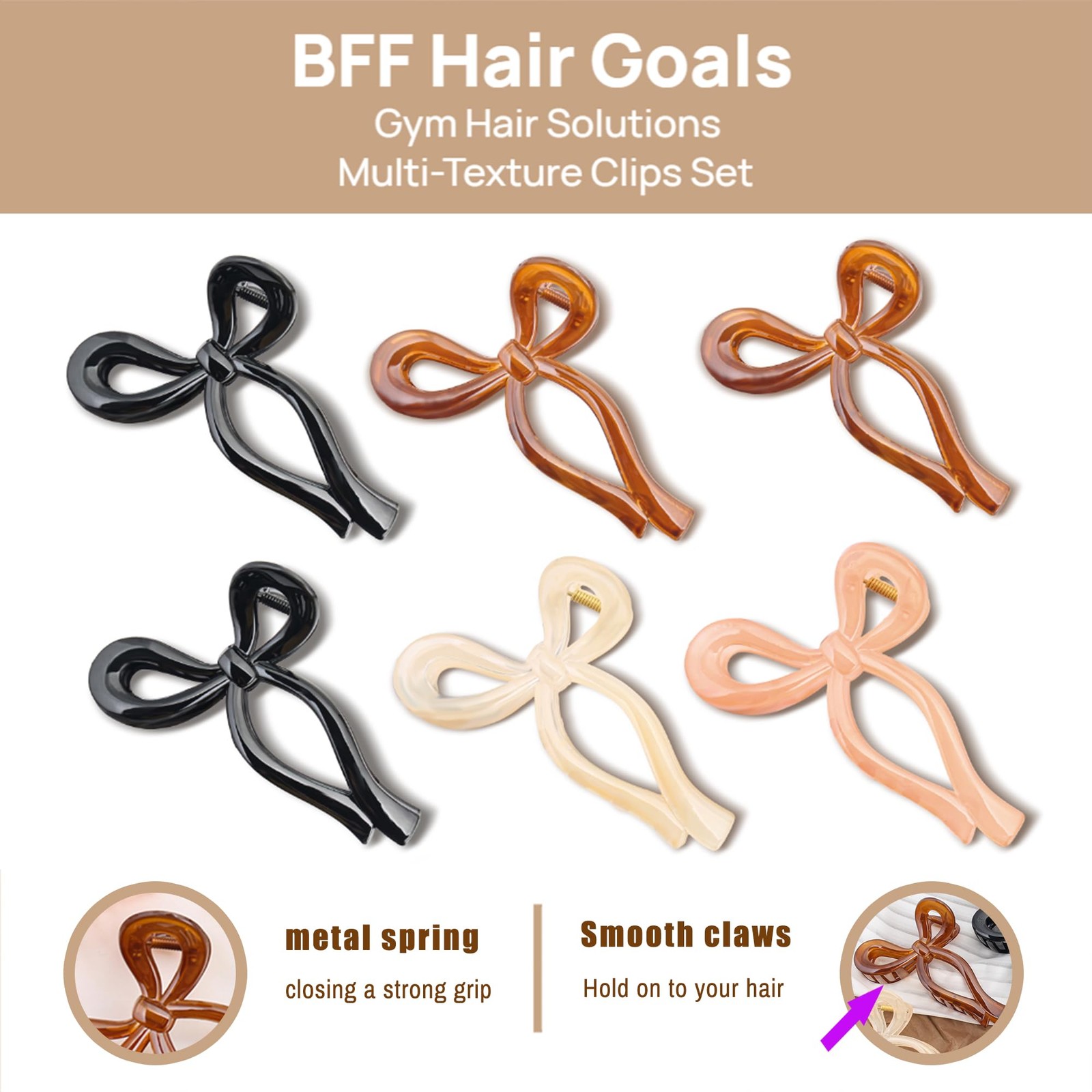 6 Pcs Elegant Bow & 1 Count (Pack of 6), black, champagne, orange, brown