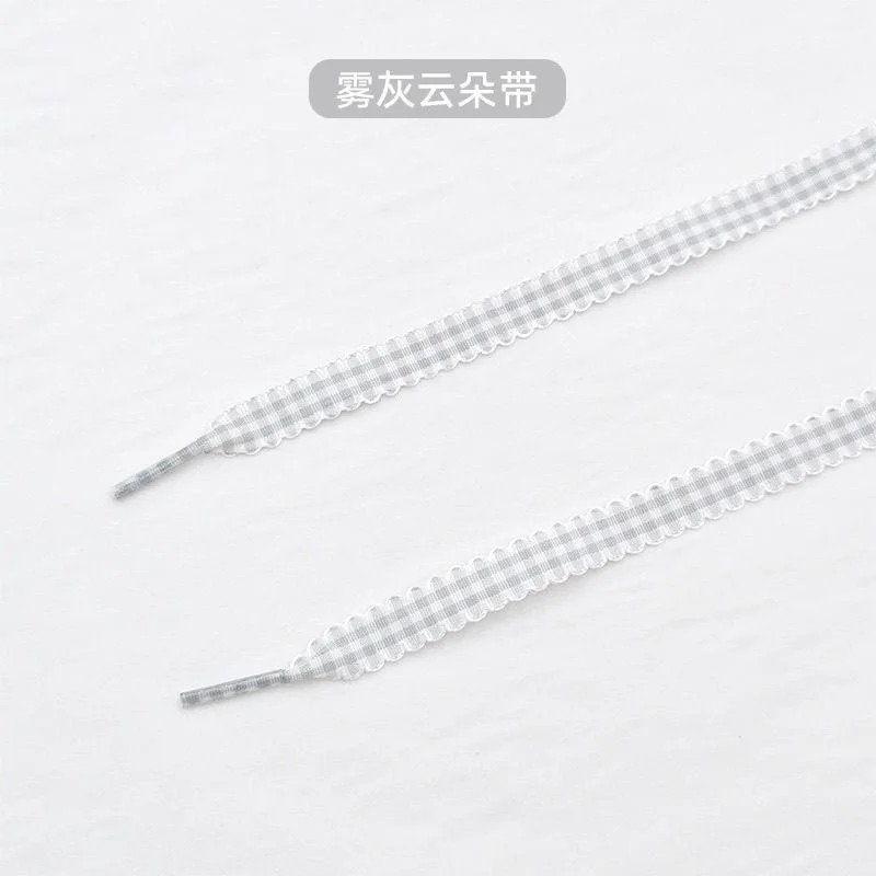 1 Pair 1cm Wide Ribbon Grid Flat Shoelaces Length 120cm Trendy DE Training Shoes