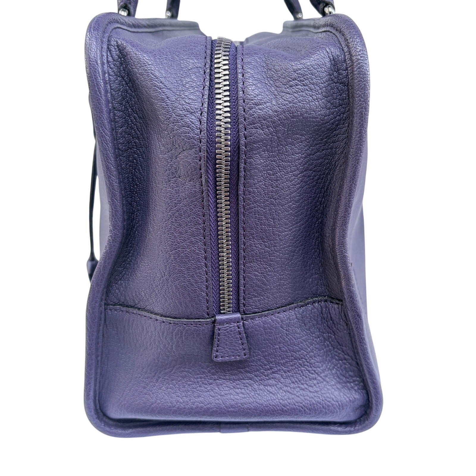 Loewe Amazona 36 Purple Leather Top Handle Bag Silver Hardware COA Dustbag Keys