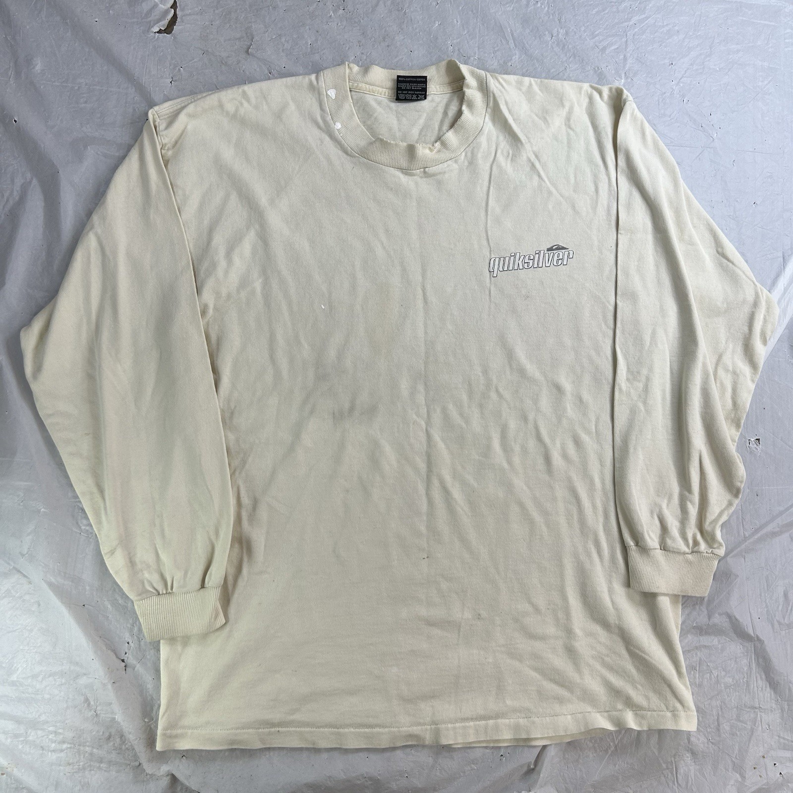 Vintage Quiksilver Long Sleeve Tee Shirt Men’s Large Beige Good Distress