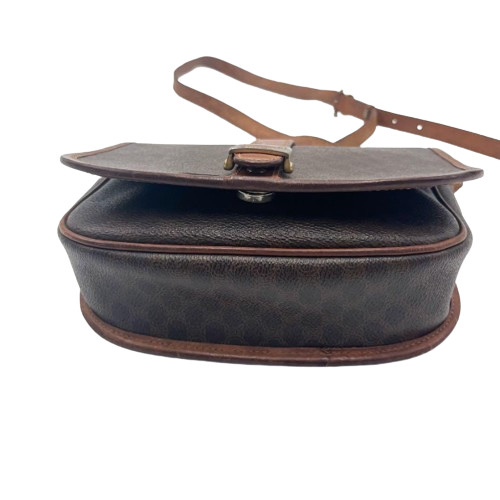 Auth CELINE Macadam Dark Brown Brown Light Brown PVC Leather Shoulder Bag USED