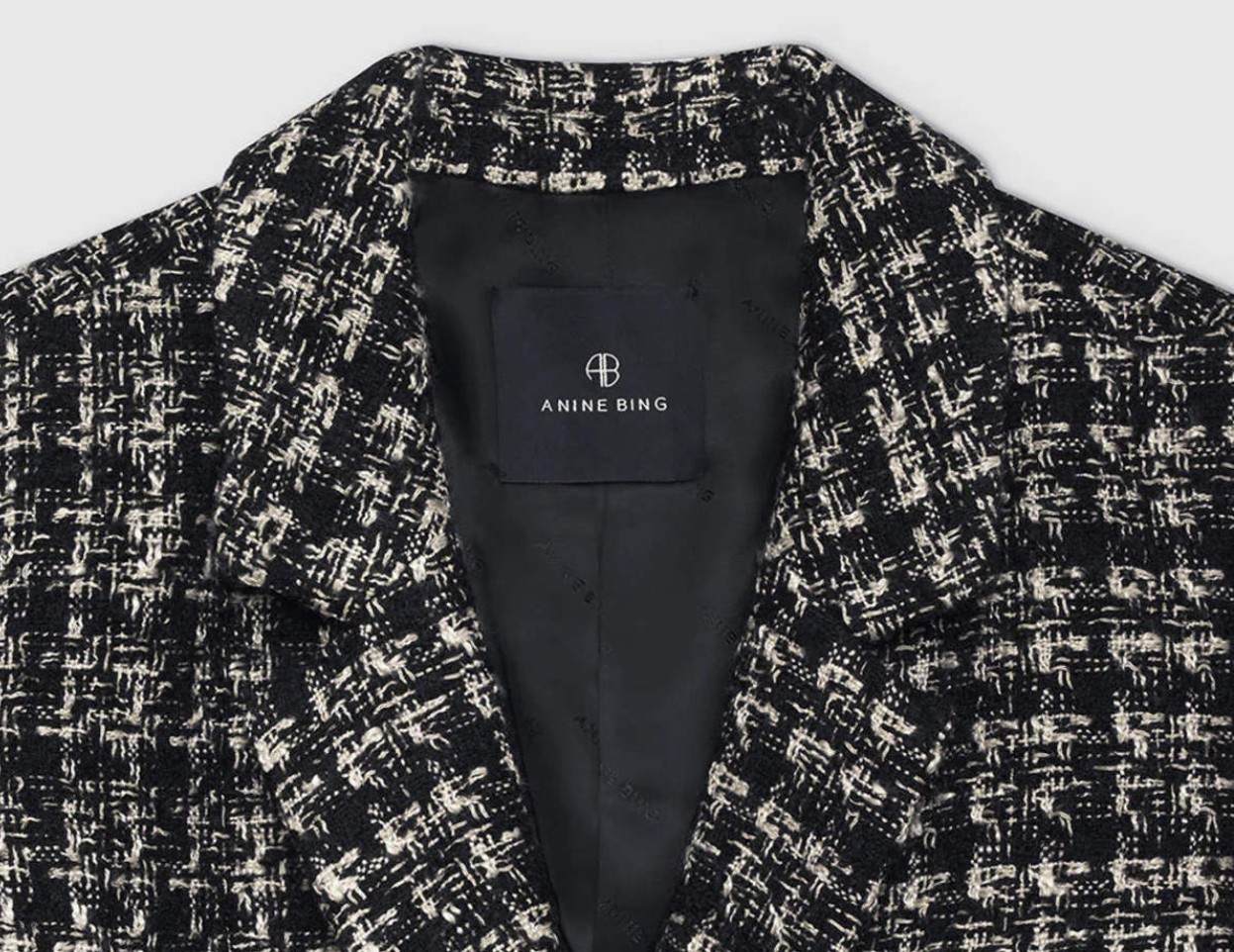 Anine Bing Madeleine Tweed Blazer Lined Double Breasted Jacket Medium
