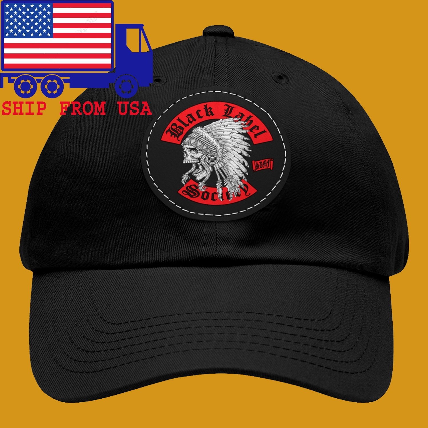 BLACK LABEL SOCIETY Indian Chief Skull Black Dad Hat with Leather Patch