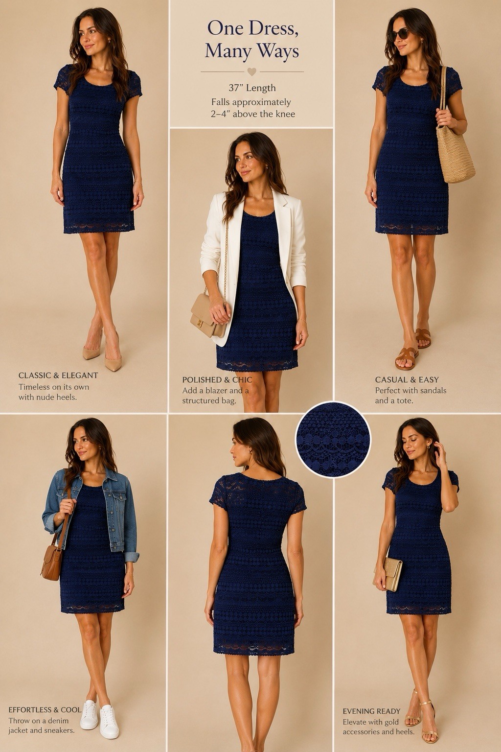 Tiana B Navy Lace Sheath Dress Size L | Crochet Lace 37” Length