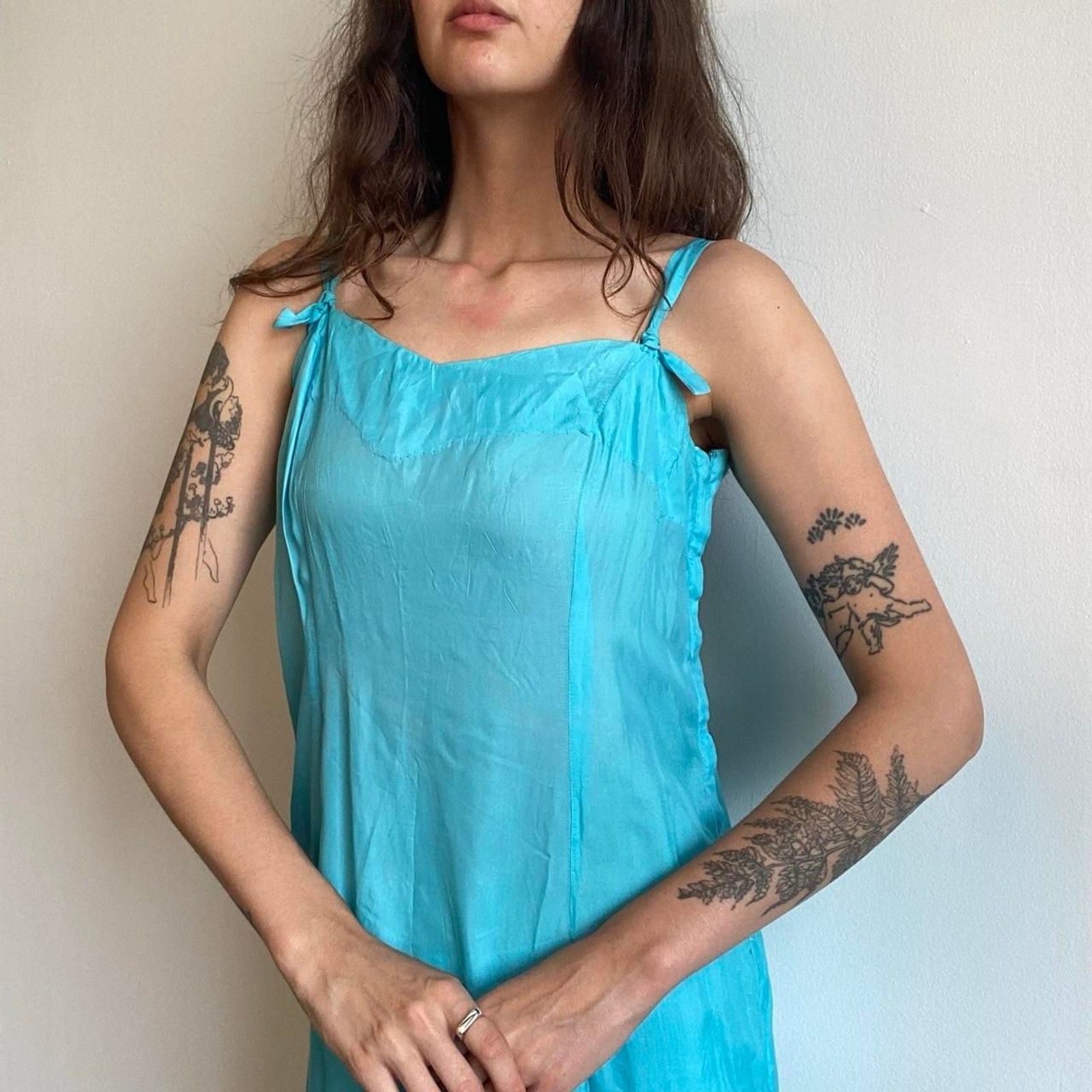 1940s/1950s silk turquoise slip dress