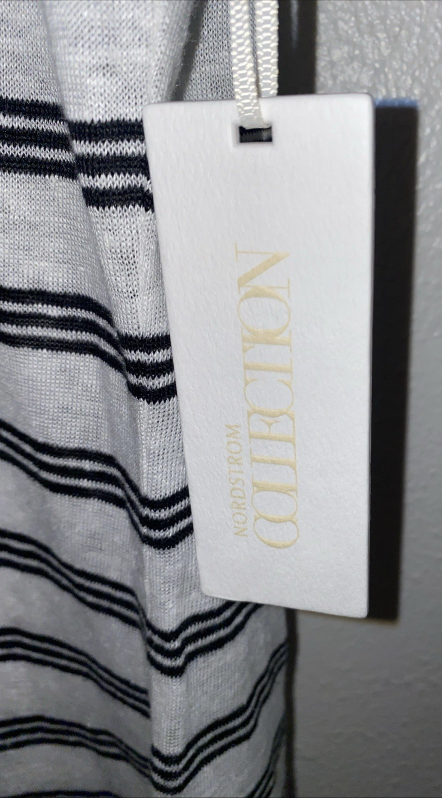 Nordstrom Collection White & Blue Striped Coastal Beach Linen Top Large NWT