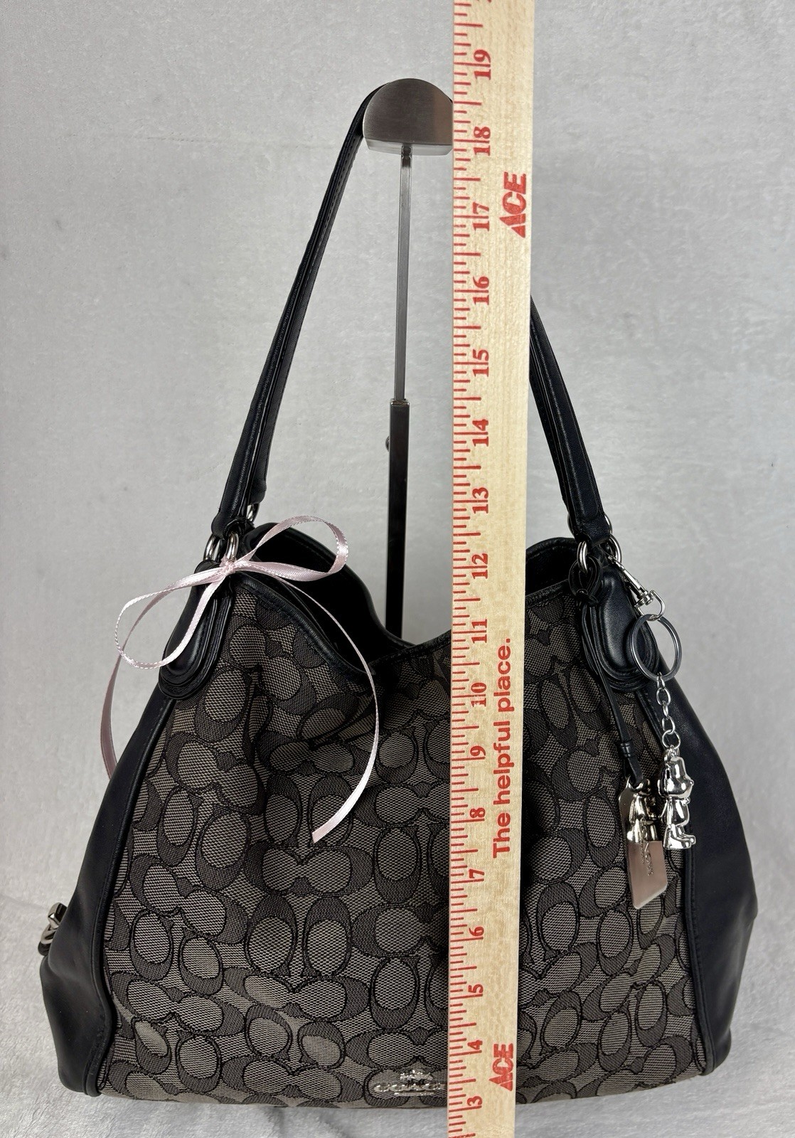 Coach Edie 31 In Signature Jacquard And Black Leather Trim With Charm