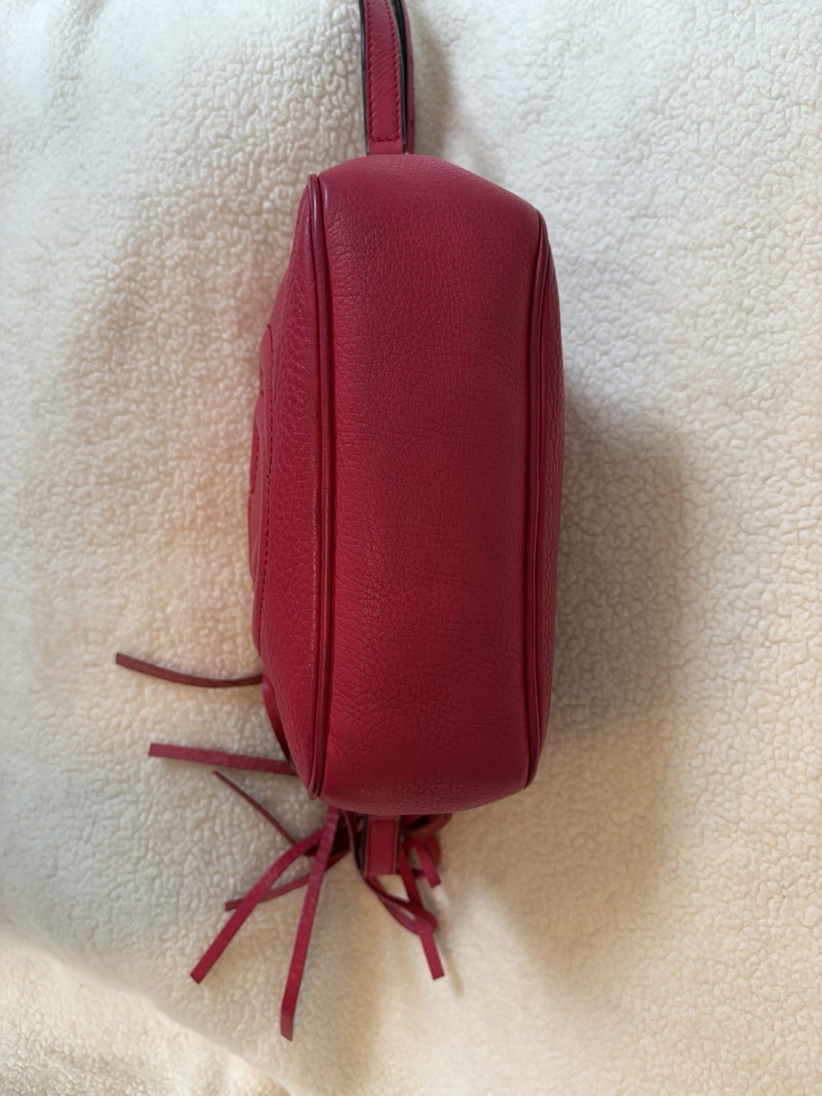 Gucci Soho Disco Pink Pebbled Crossbody Camera Bag Logo Tassel Zip Dust Bag COA