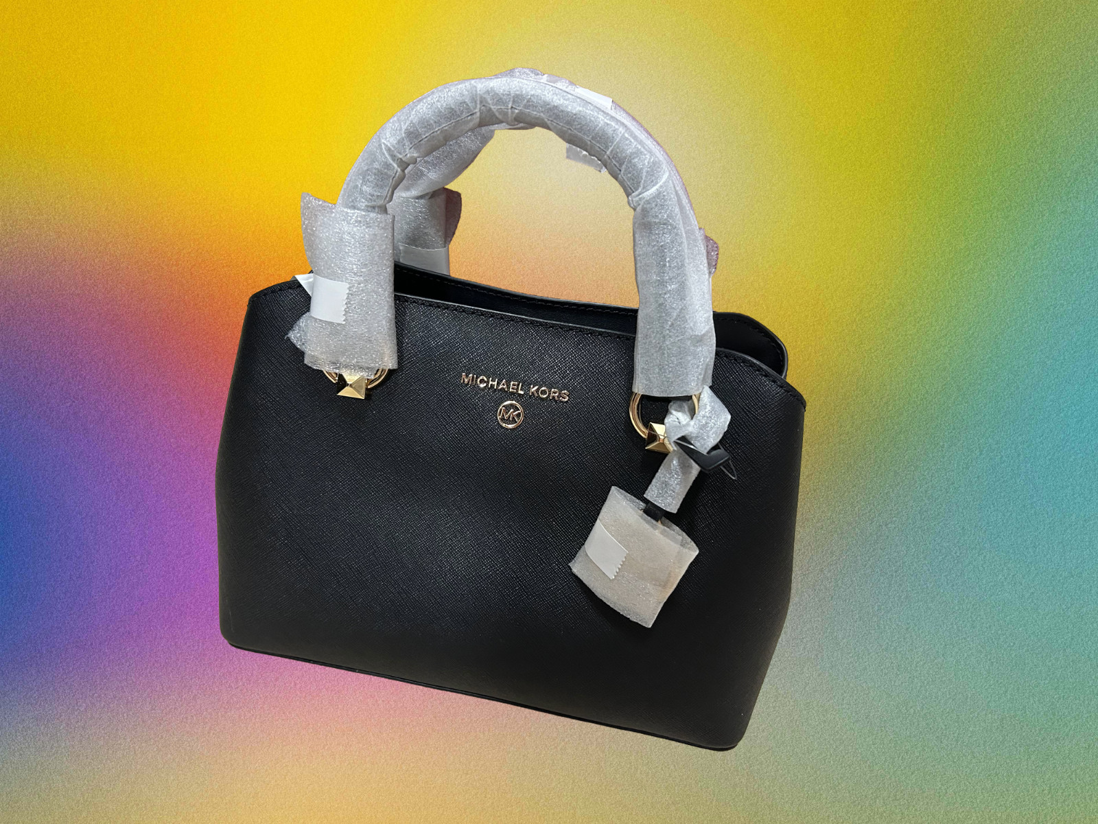 NEW Michael Kors Small Savannah Black gold Saffiano Leather Satchel bag handbag