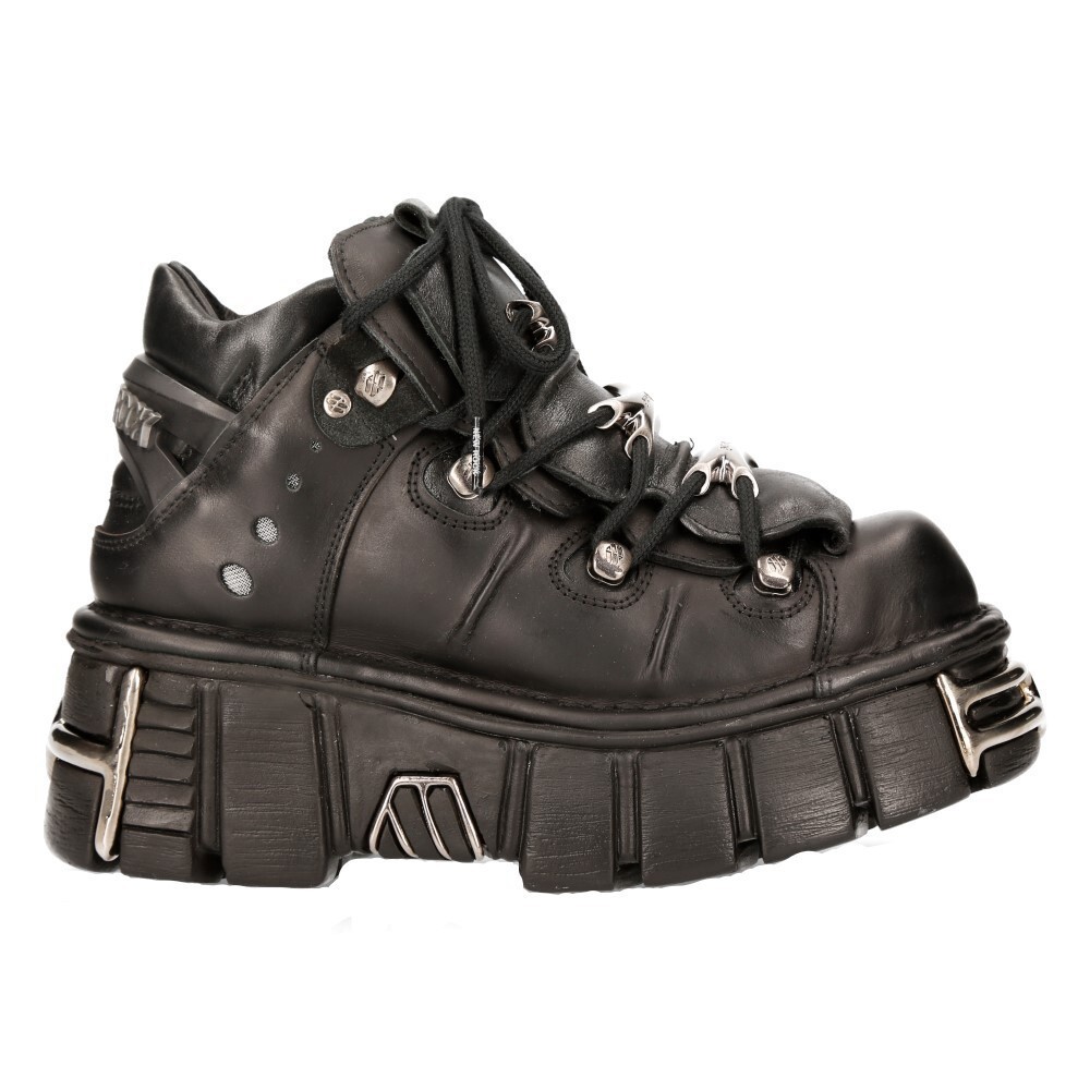 New Rock Unisex Metallic Black Gothic Classic Leather Biker Boots