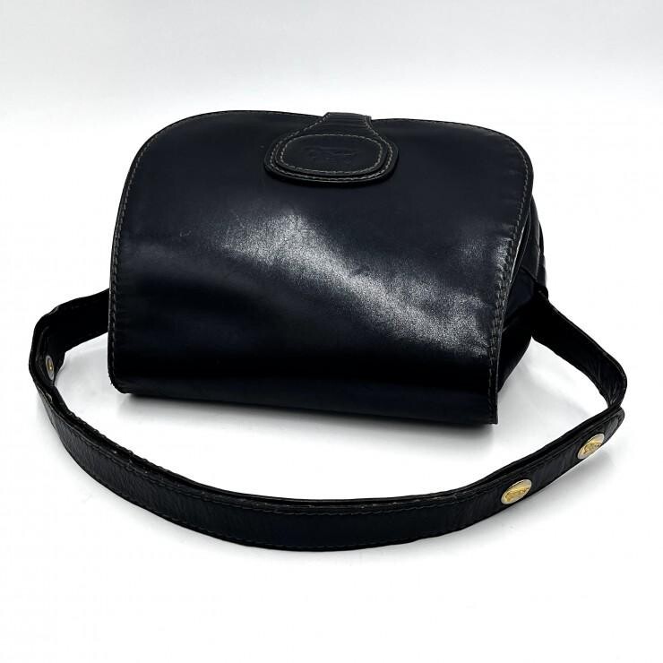CELINE Vintage Horse Carriage Black Leather Shoulder Bag Gold Hardware Women