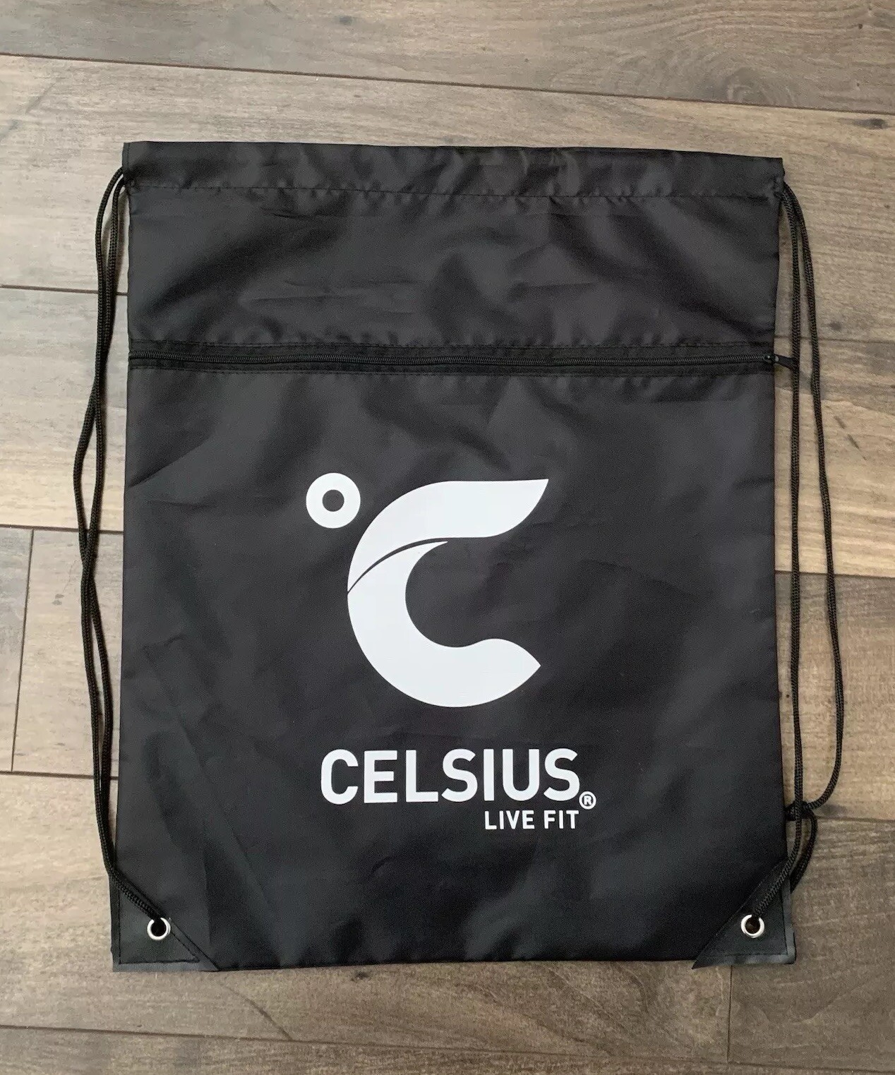 Celsius Live Fit Energy Drink Black Drawstring Bag NWOT