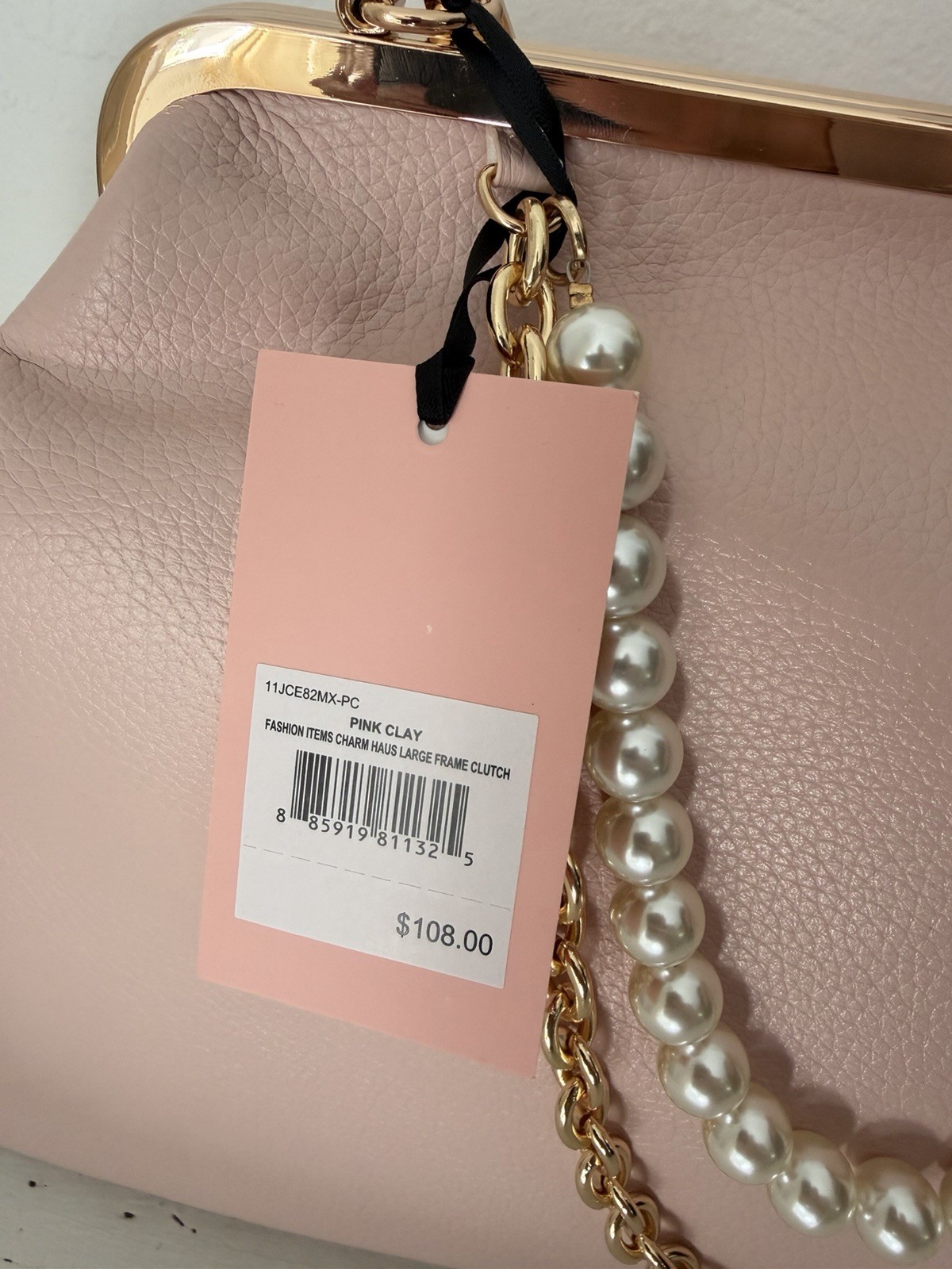 Juicy Couture Charm Haus Large Frame Clutch Bag Purse With Pearls Pink Clay