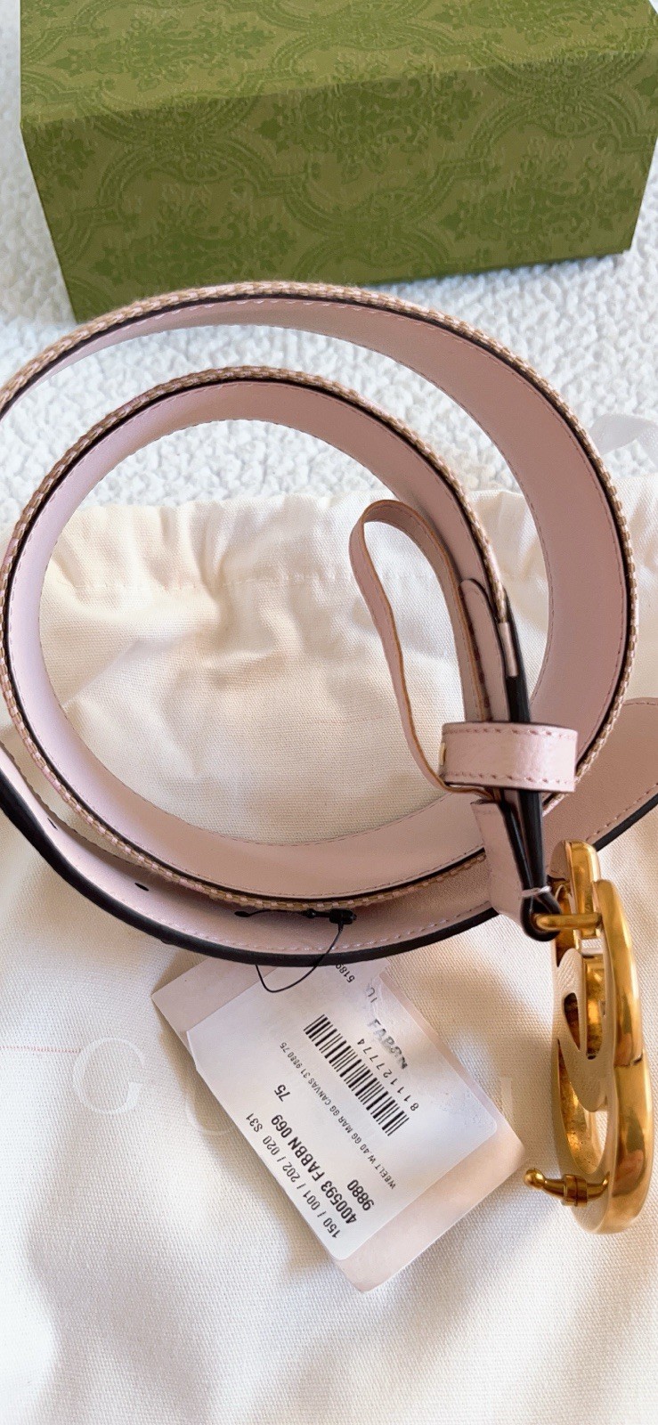 Gucci Women’s GG Marmont Jumbo GG Belt Beige/ Light Pink Size 75cm 30 in