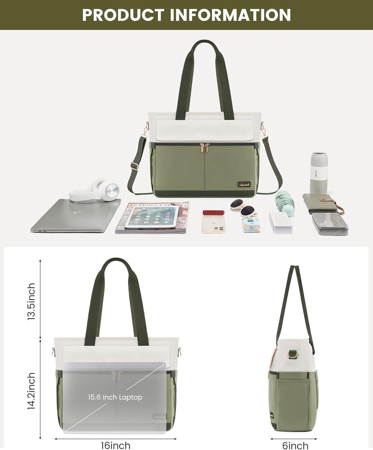 Functional Teacher Tote Bag – Stylish 15.6 Inch Laptop Bag with Luggage Sleeve