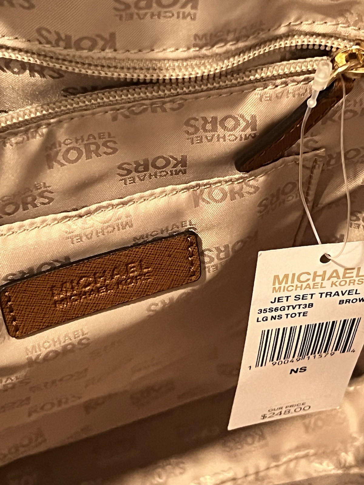 MICHAEL KORS JET SET TRAVEL BROWN LARGE NS PVC LOGO TOTE,SHOULDER HAND BAG NWT