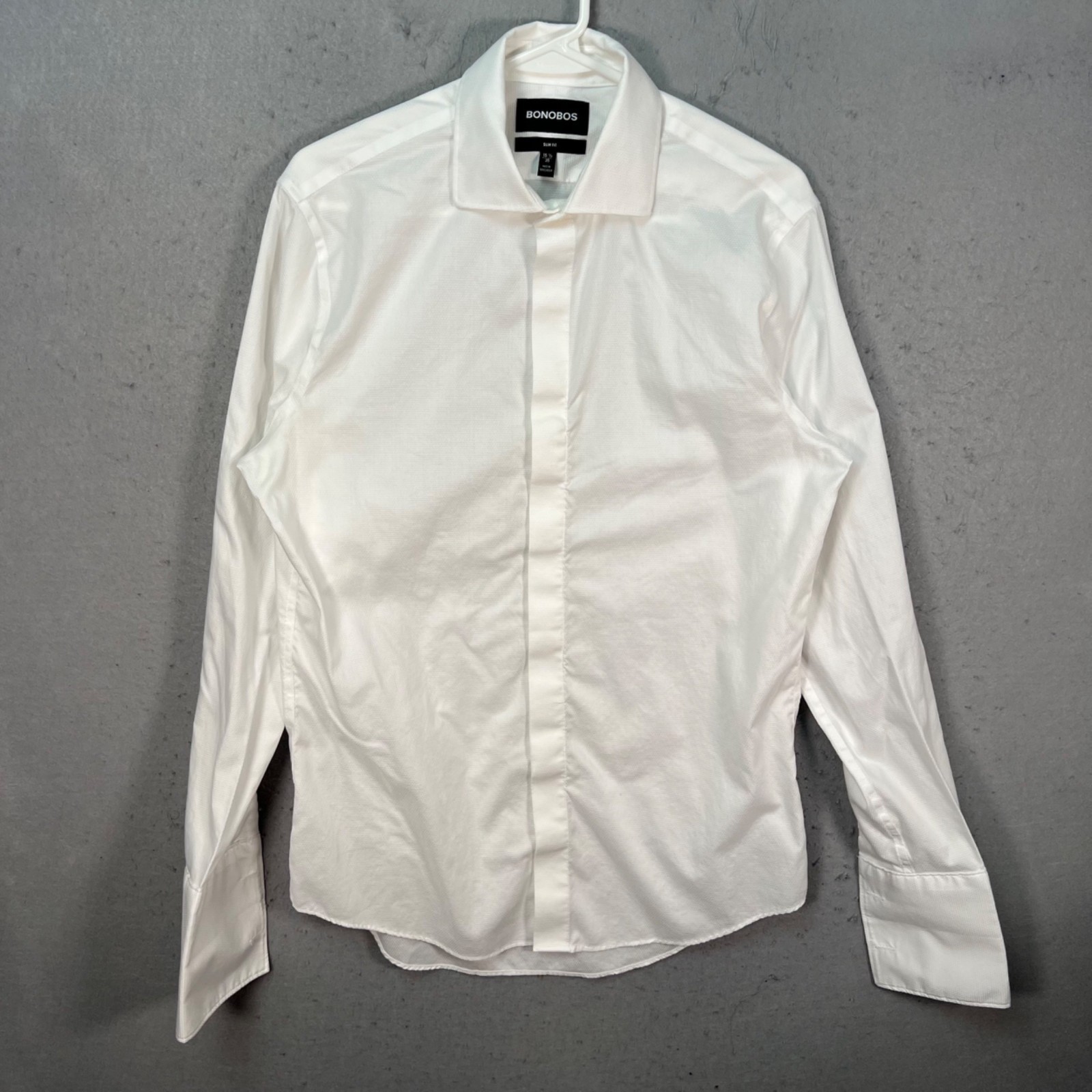 Bonobos Mens Size 15 1/2 / 35 Slim Fit White Dress Shirt Long Sleeve French Cuff