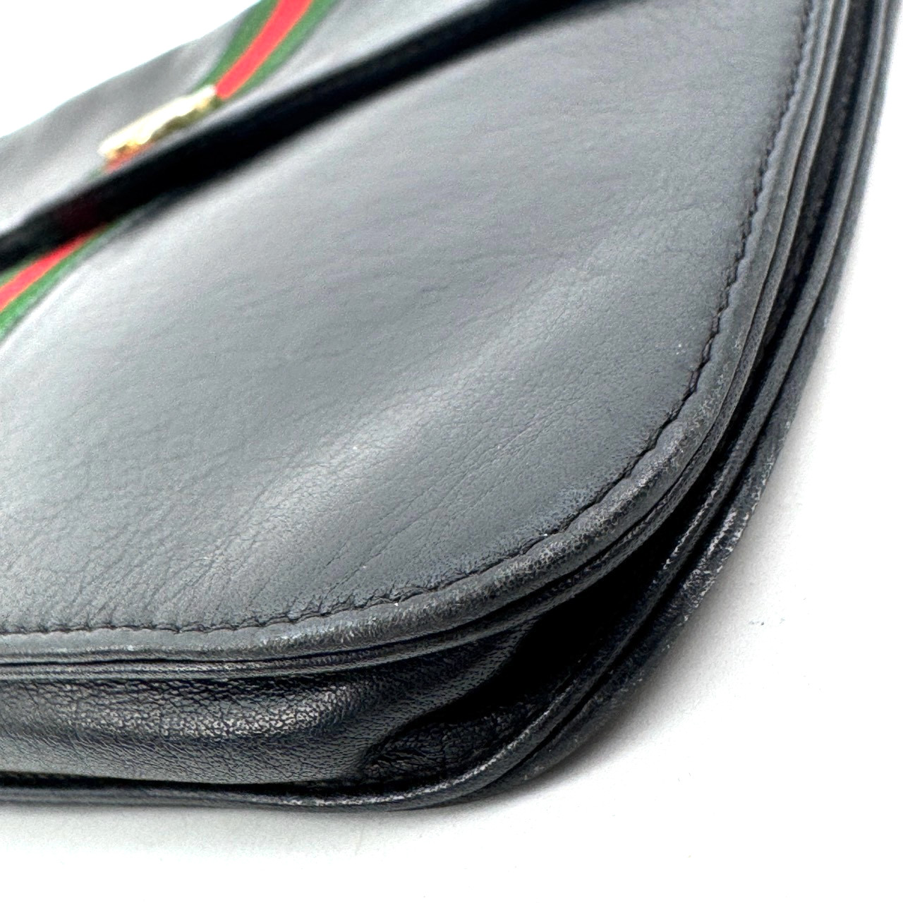 Vintage Gucci Sherry Line Clutch Bag Pouch Black Leather Authentic From Japan