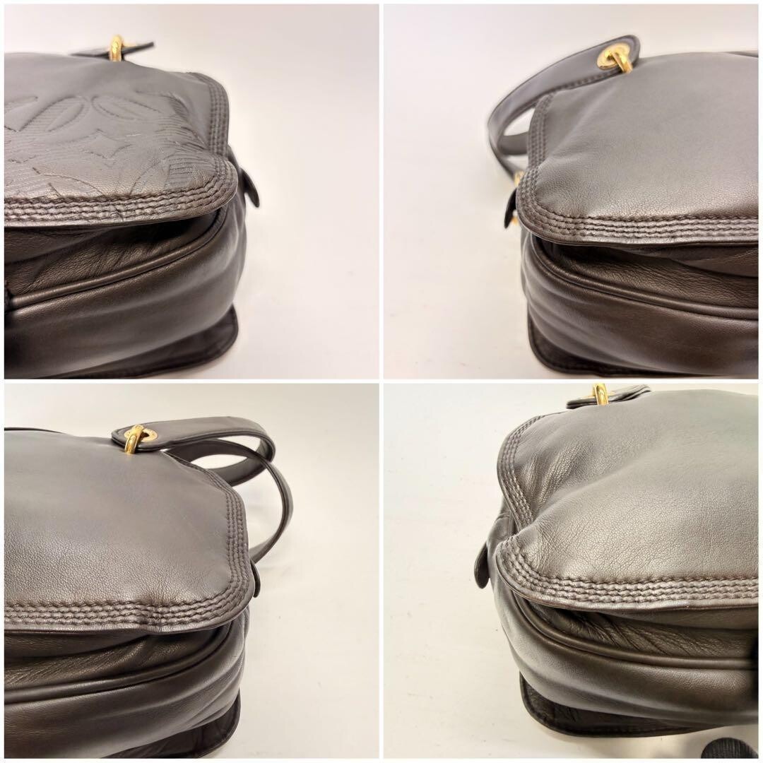 LOEWE Handbag Anagram Nappa Leather Dark Brown Vintage Authentic From Japan