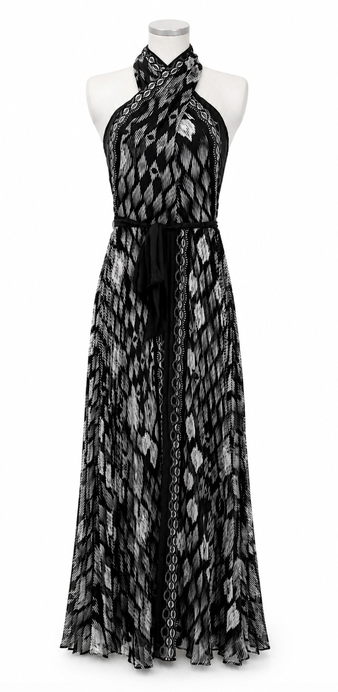 NWT WHITE HOUSE BLACK MARKET WHBM IKAT PRINT HALTER MAXI HALTER DRESS SZ 6