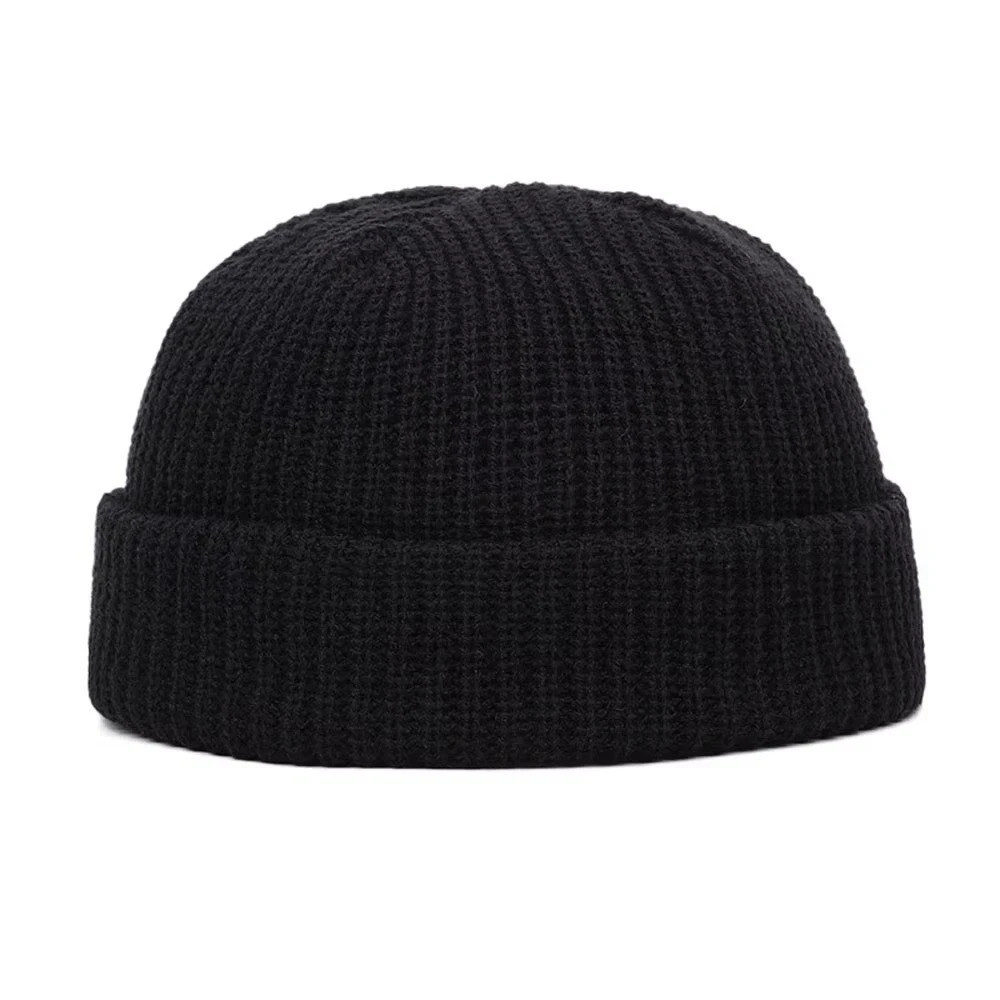 Mini Short Fisherman Beanie Hat Ribbed Docker Winter Warm Knitted Skull Cap cuff