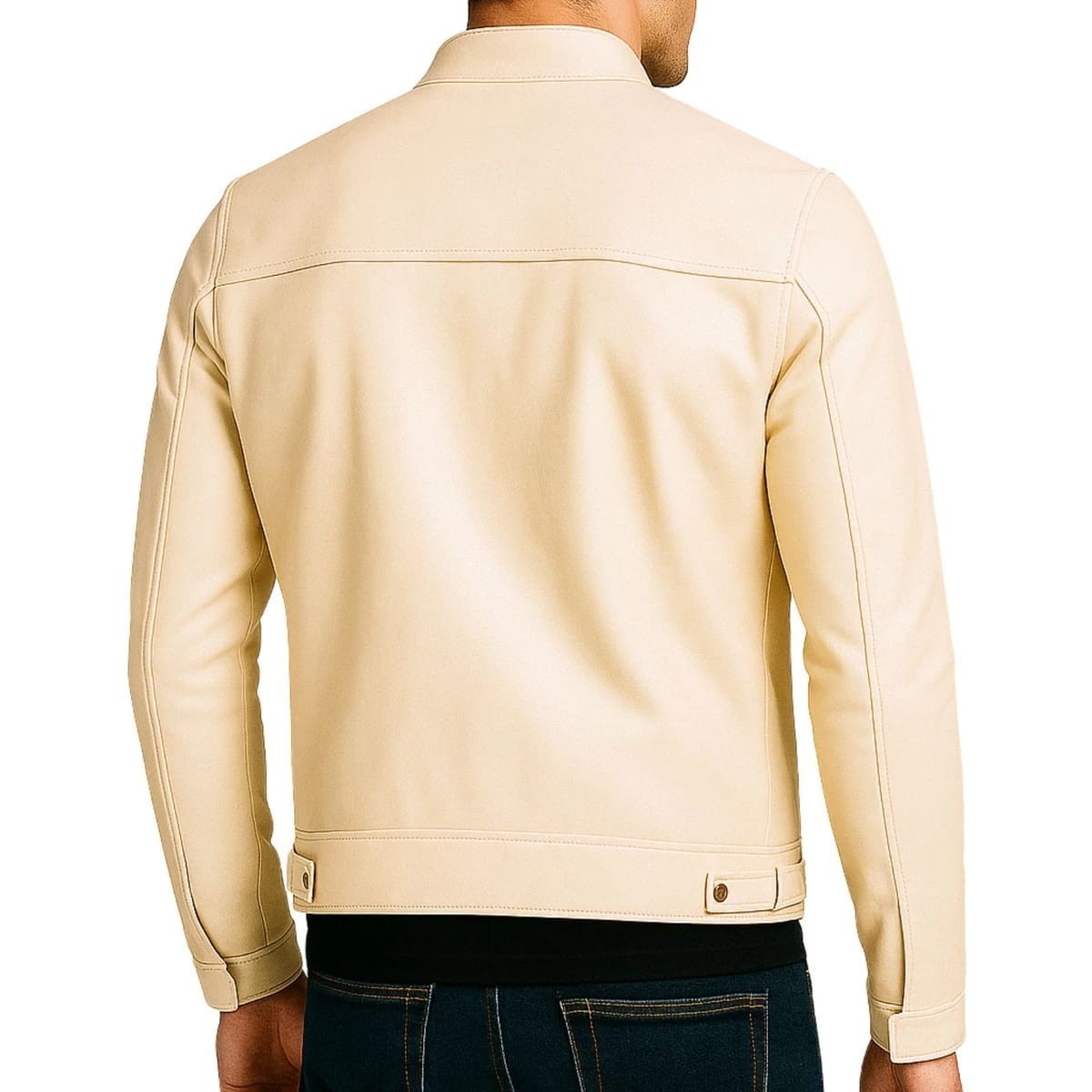 Men’s Fashion Leather Jacket Zip-Up Biker Bomber Coat – Red / Cream / Grey