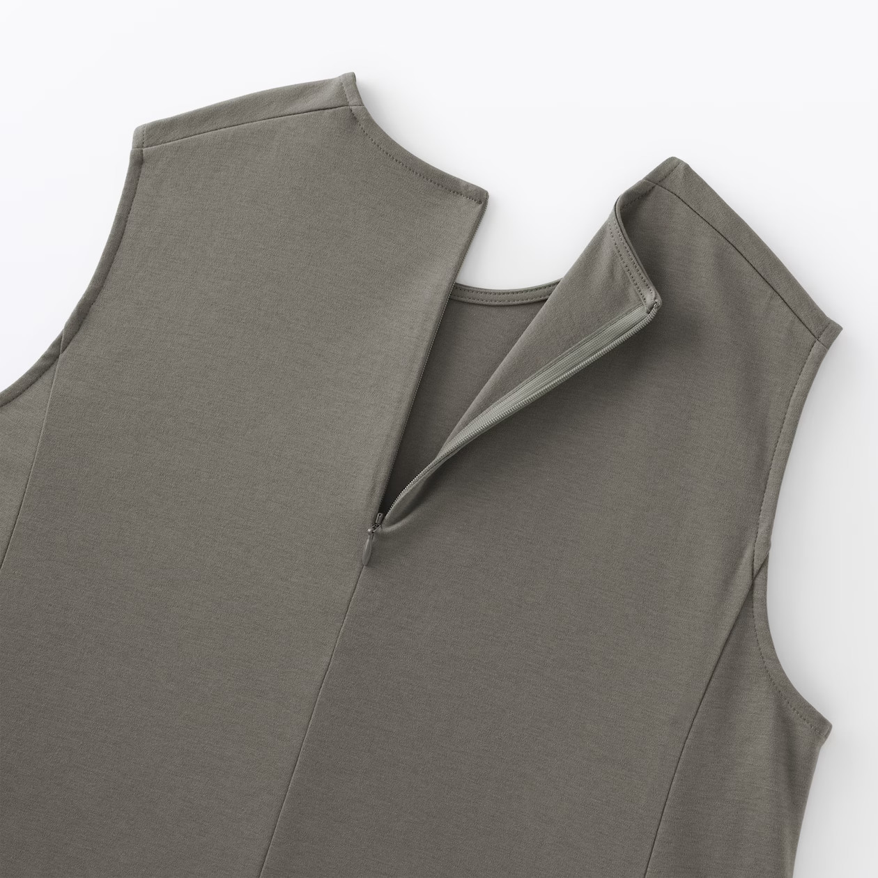 MUJI Womens 100% Organic Cotton Cool Touch Sleeveless Dress Khaki Green FedEx