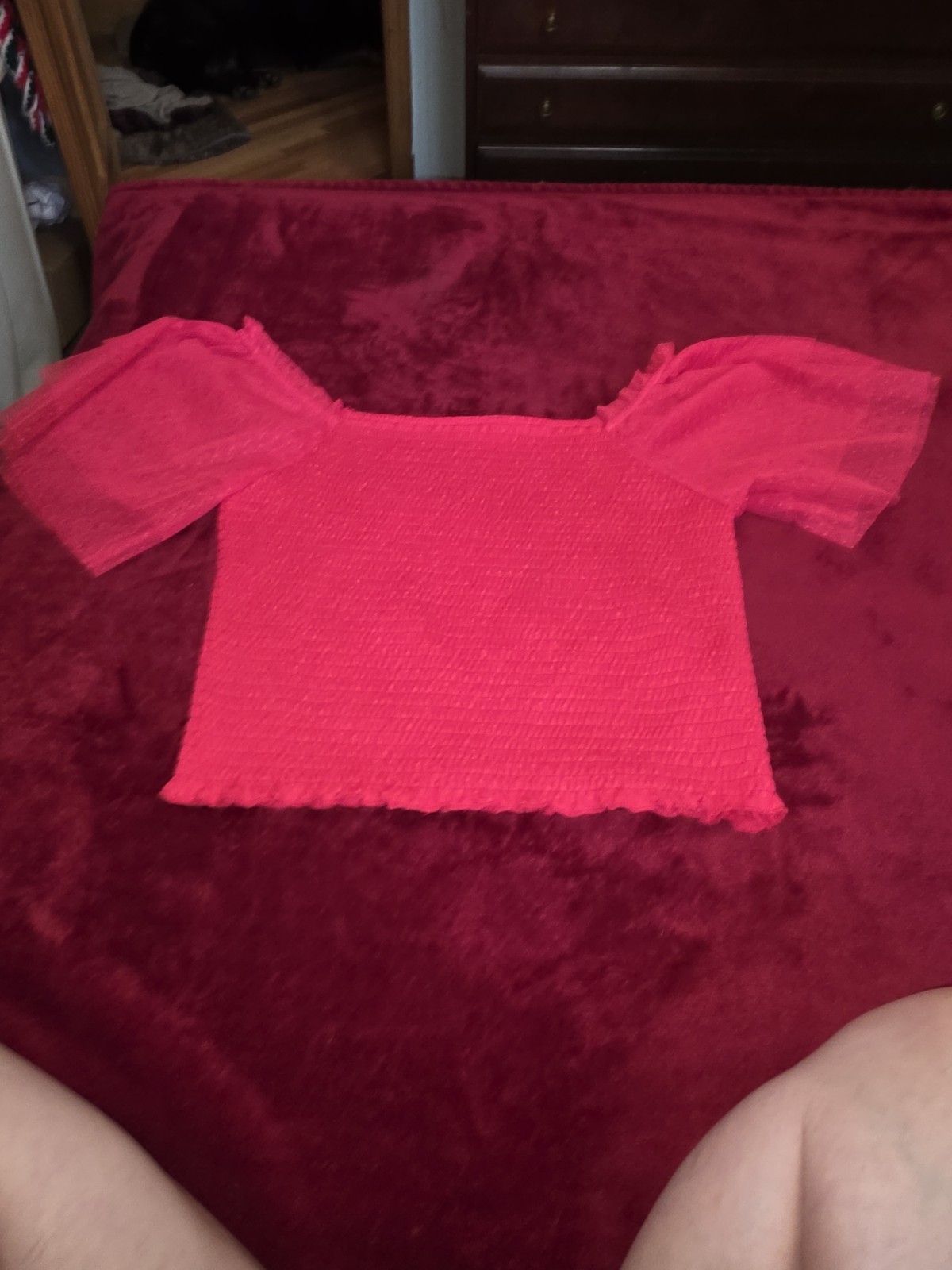 Willow + Root Women’s Pink Solid Smocked Square Neck Puff Sleeve Top L