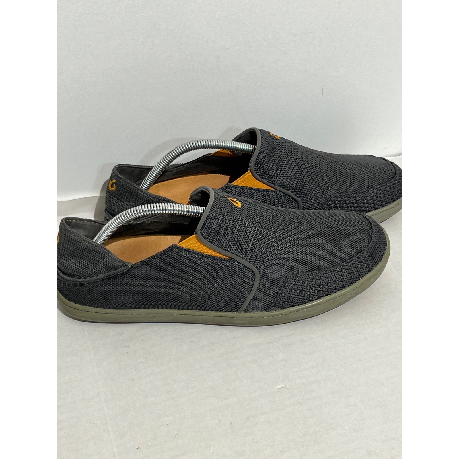 Olukai Nohea Mesh Mens Charcoal Gray Orange Slip On Shoes Drop-In Heel Loafers
