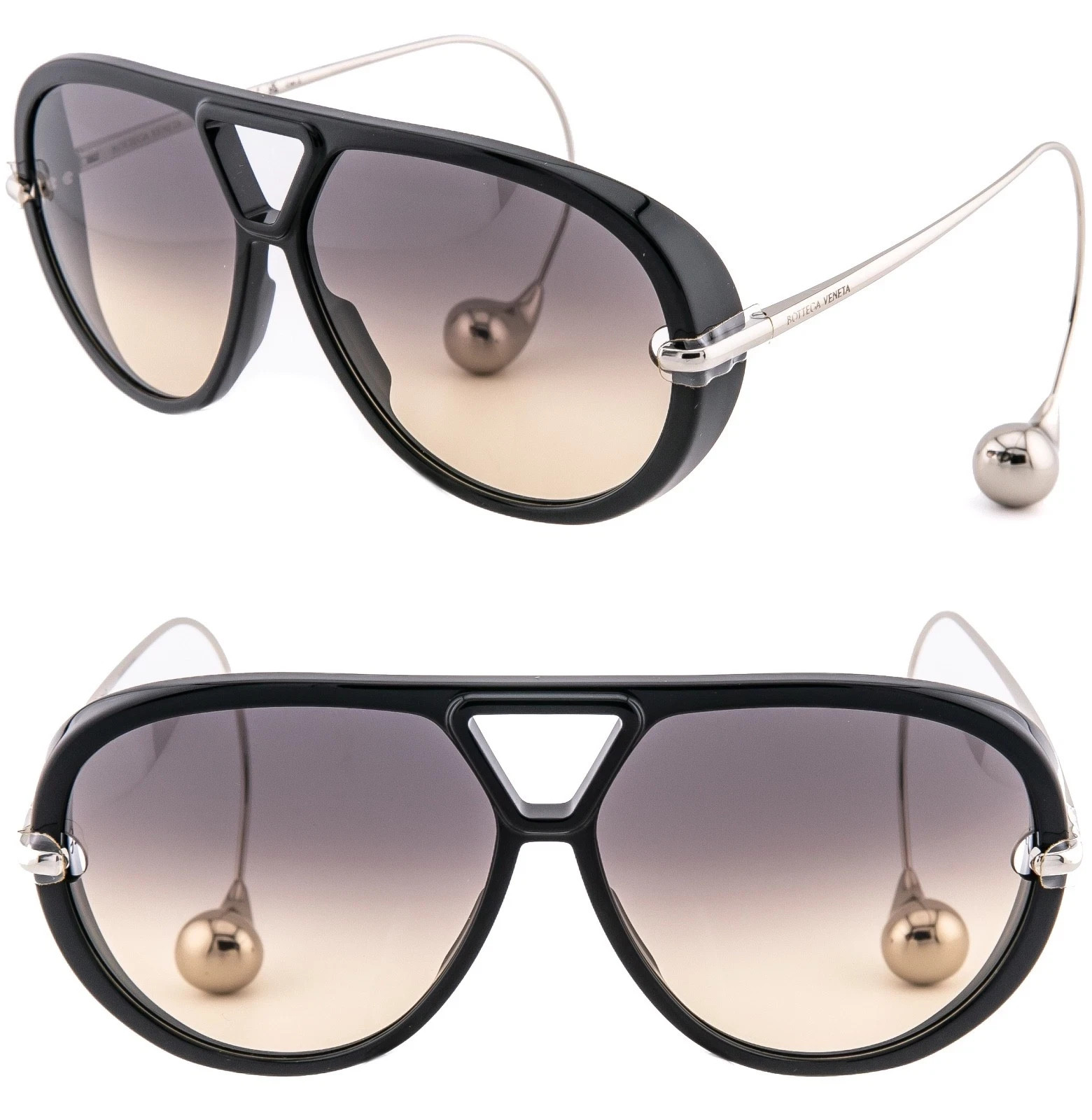 BOTTEGA VENETA 1273 DROP BV1273S Metal Silver Black Unisex Pilot Sunglasses