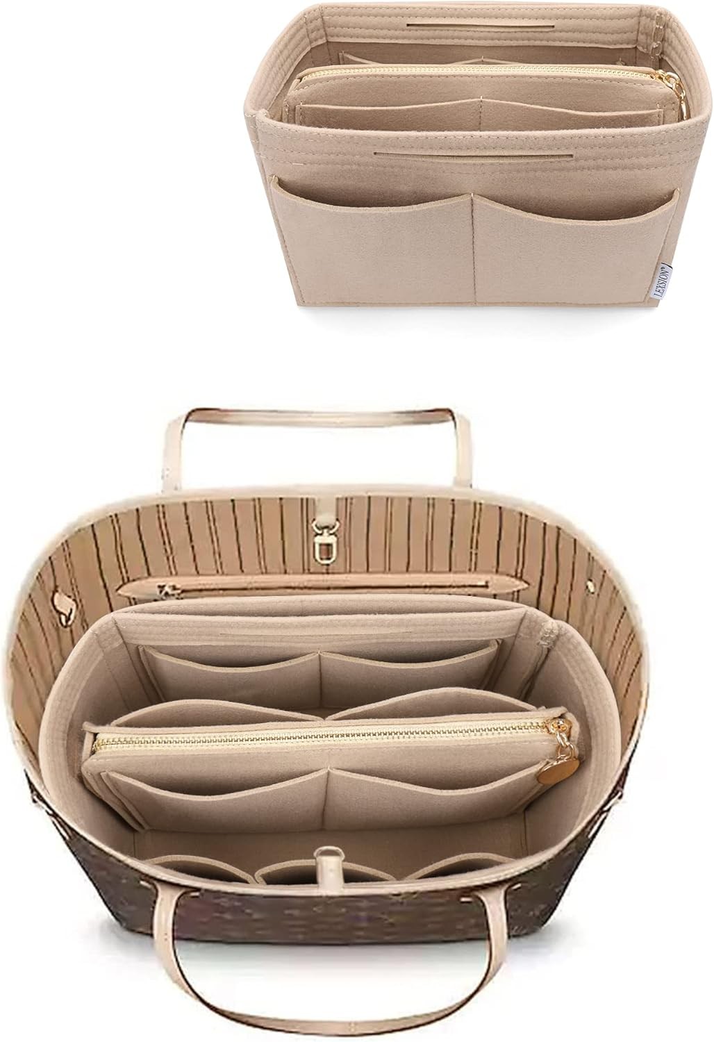 LEXSION Felt Purse Bag Organizer Insert with zipper Bag Tote Shaper Fit Speedy N