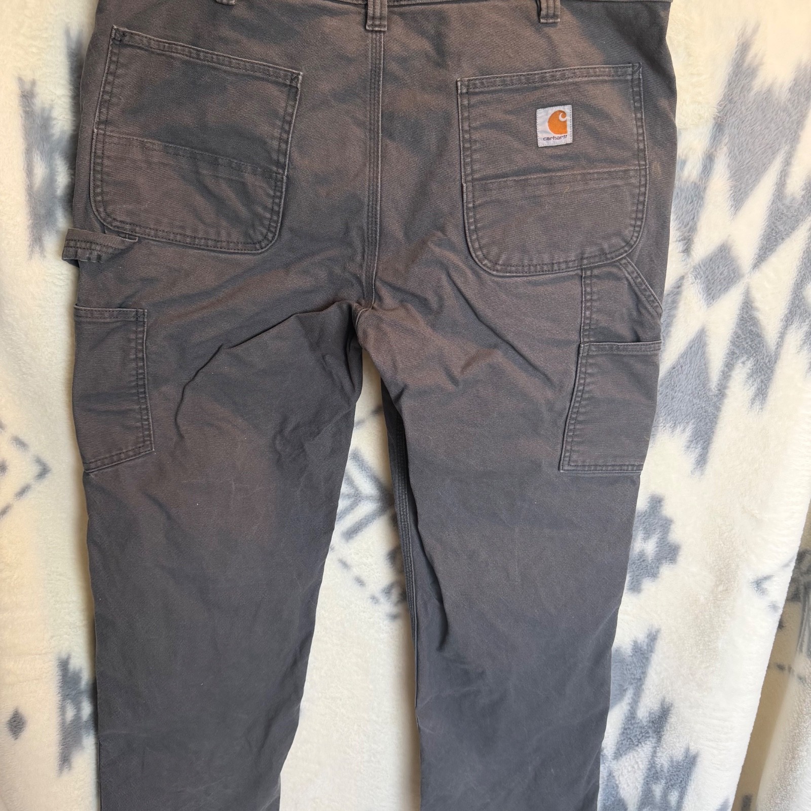 Carhartt Double Front Pants Men’s 38×30 Gray Distressed Workwear Paint Stained